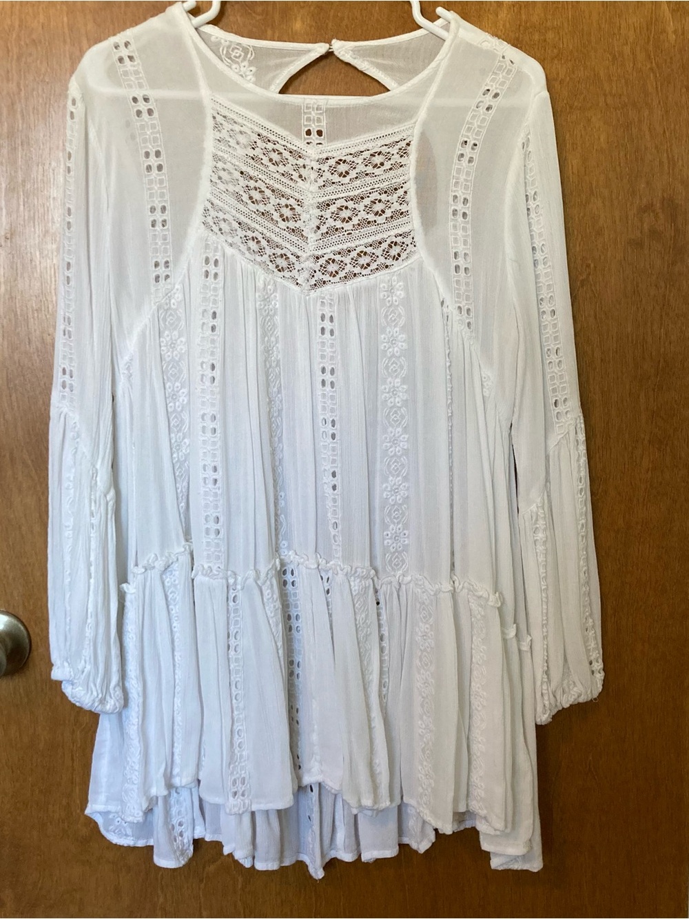 Free People size small Lace embroidered cutout back tiered long sleeve
